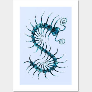 Black on Blue Ornate Centipede Posters and Art